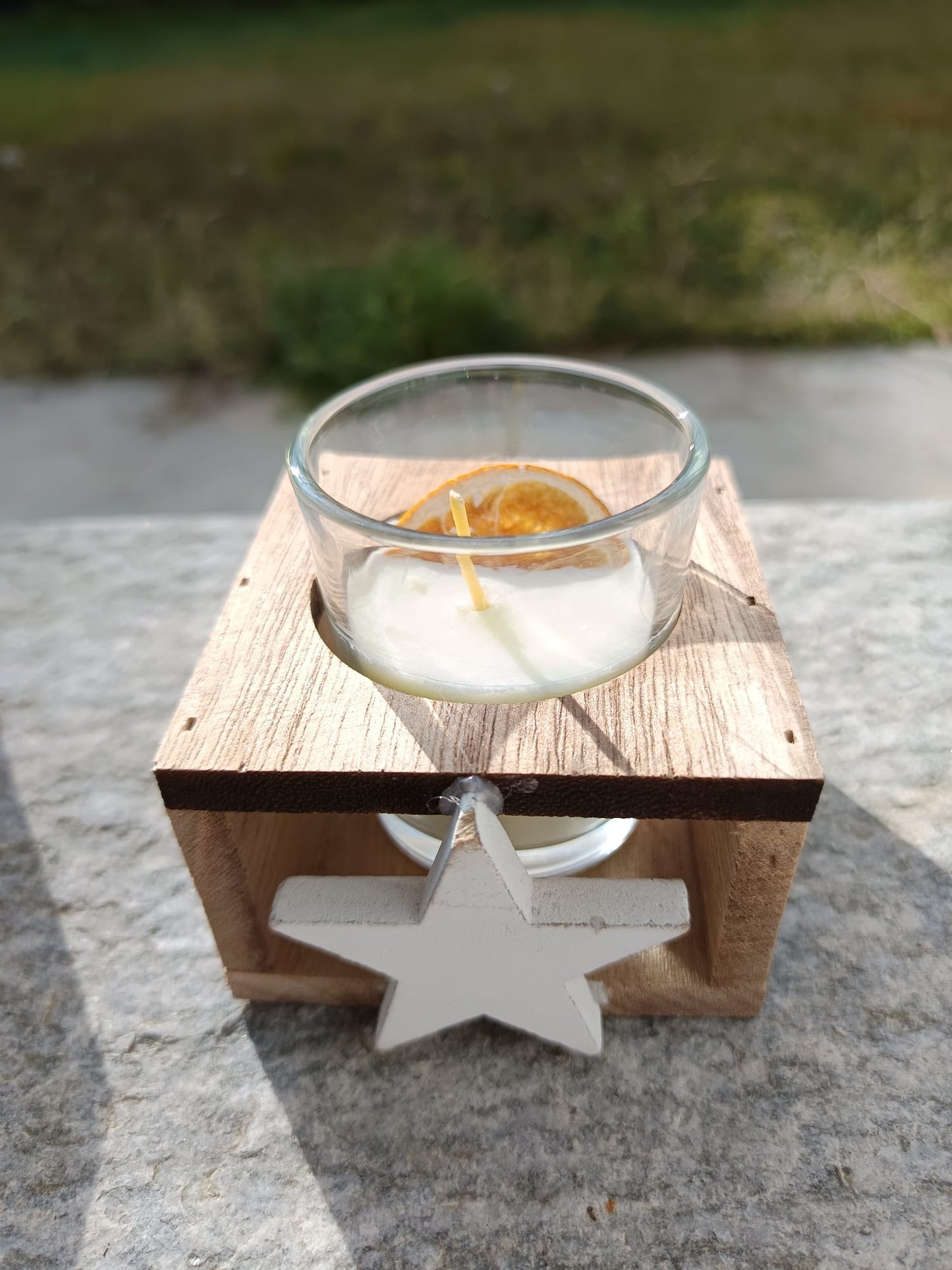 Candelina Natalizia con portacandela in legno "Stella"