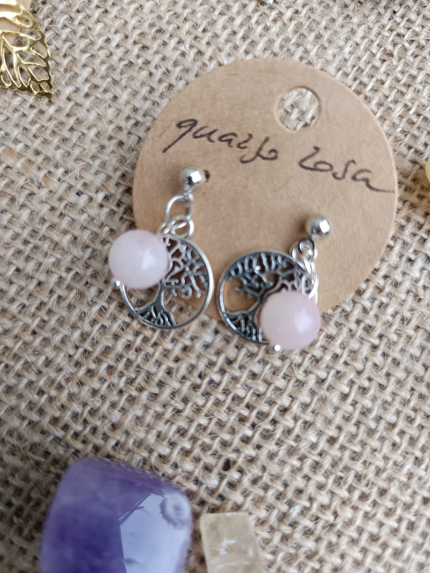 Orecchini in Quarzo rosa e Albero della vita