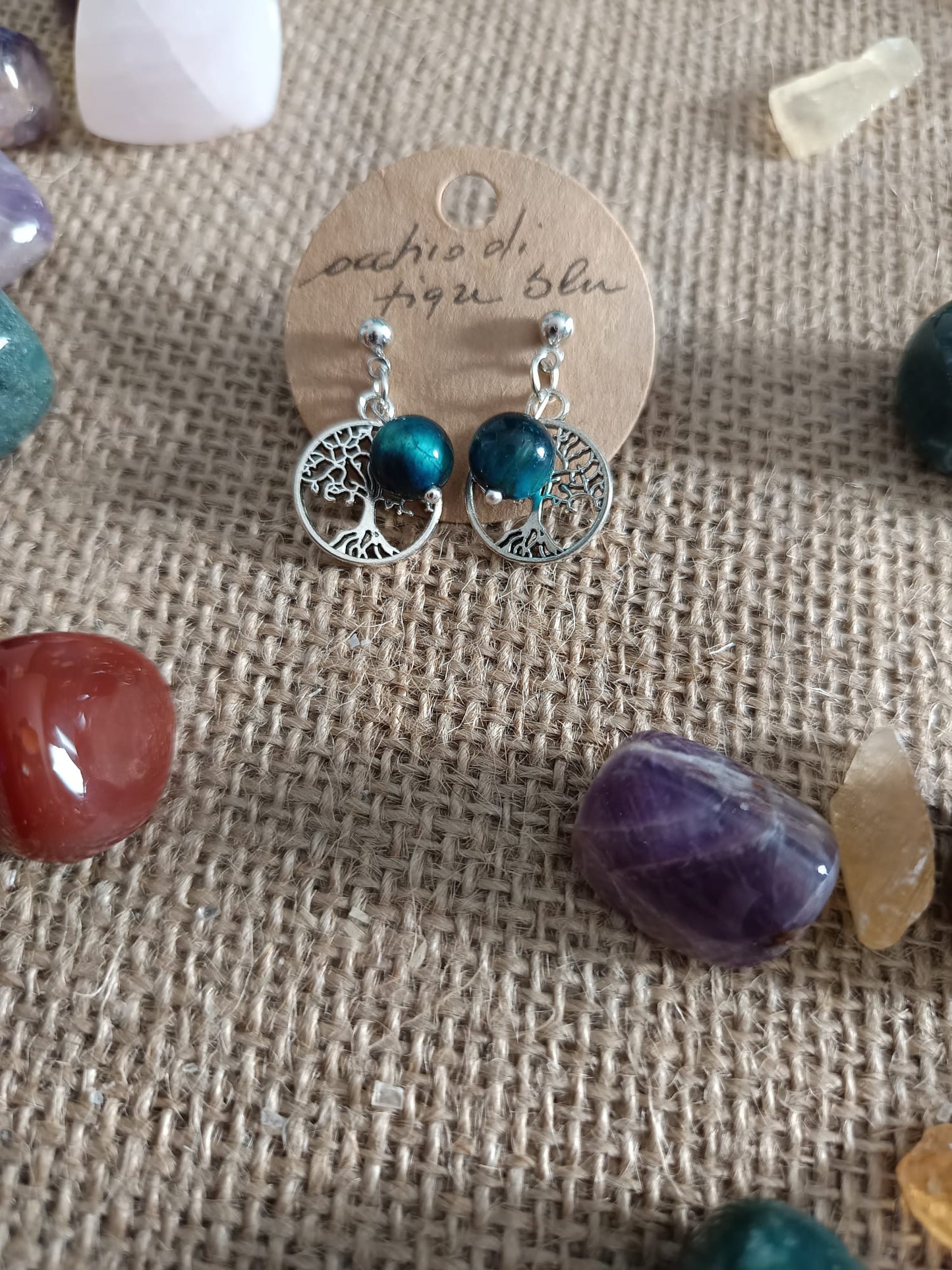 Orecchini in Occhio di tigre blu e Albero della vita