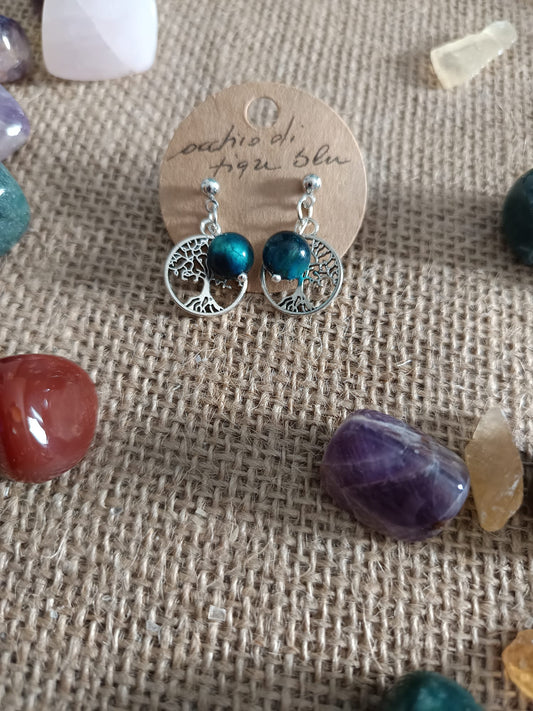 Orecchini in Occhio di tigre blu e Albero della vita