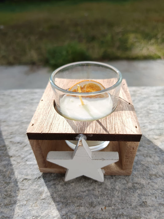 Candelina Natalizia con portacandela in legno "Stella"