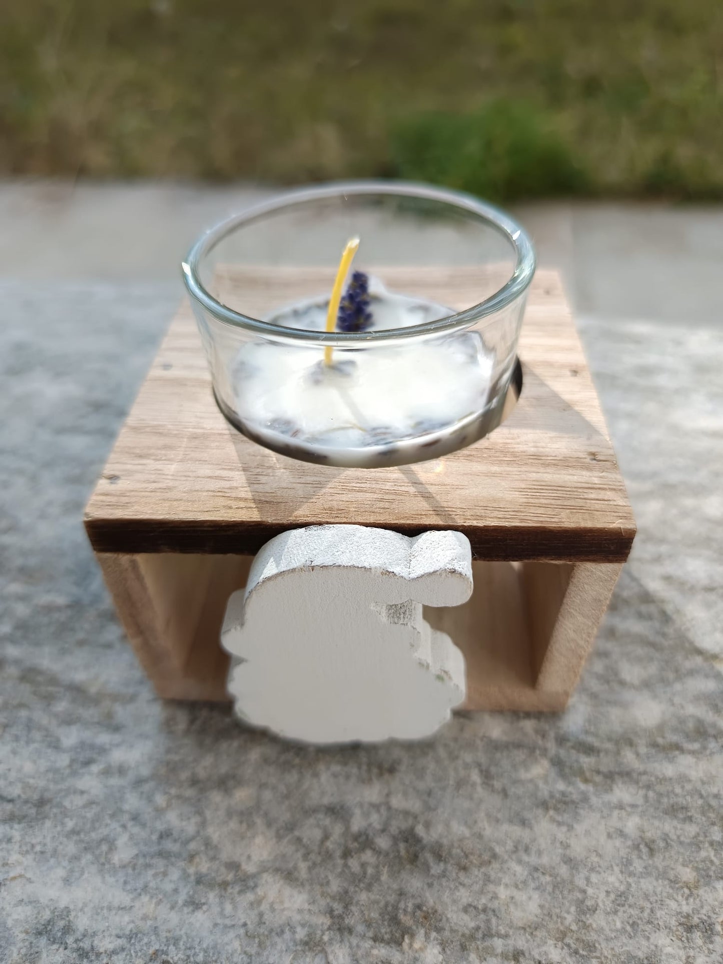 Candelina Natalizia con portacandela in legno "Babbo Natale"