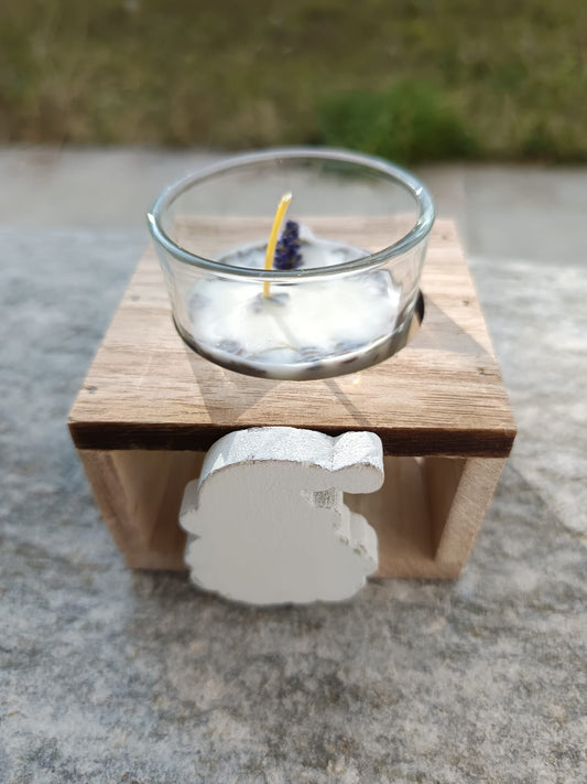 Candelina Natalizia con portacandela in legno "Babbo Natale"