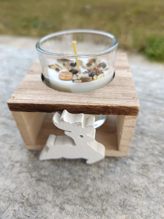 Candelina Natalizia con portacandela in legno "Renna"