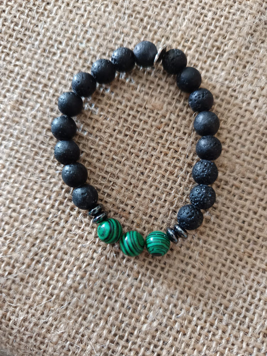 Bracciale in Malachite e Ossidiana